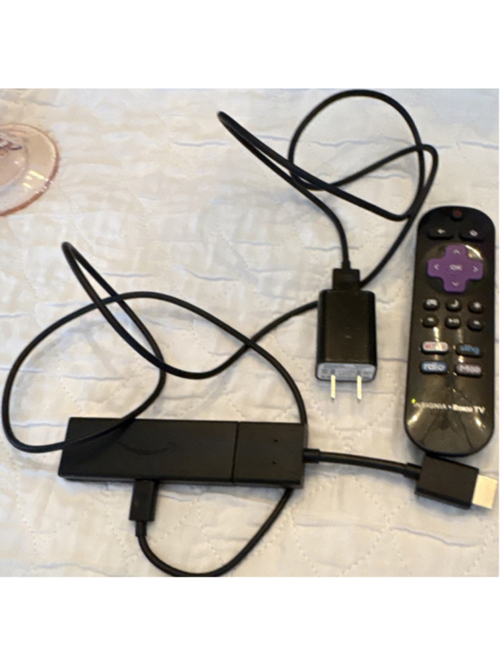 Amazon Fire TV Stick HDMI Streaming Dongle Black w/ Roku TV Remote & Adapter